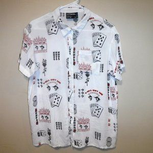 Vitriol Y'all Got Me Pressed Dice Eyes Cards Rose Print Button Front Shirt sz M